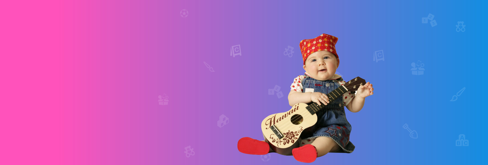 infant holding a guitar